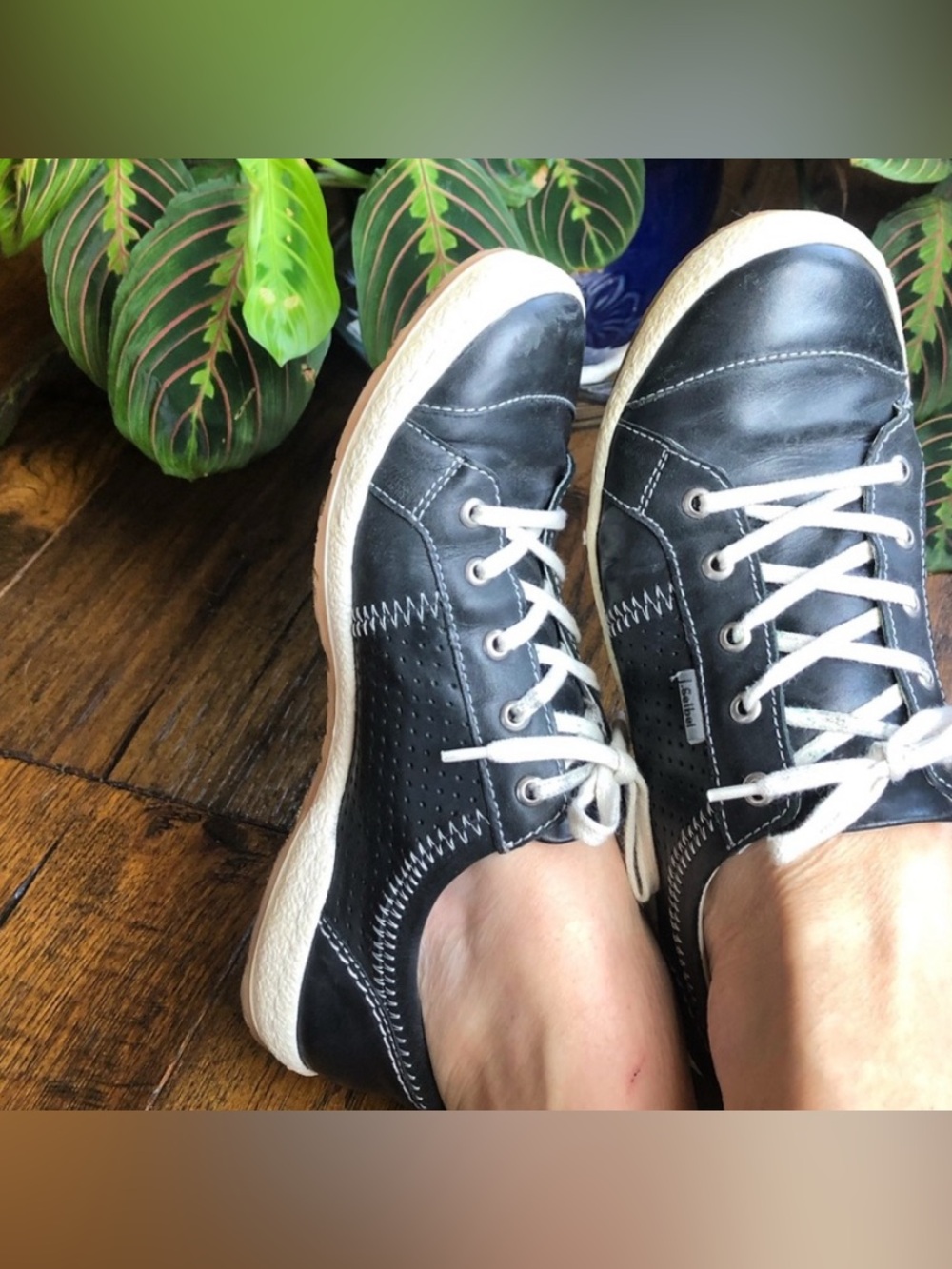 Josef Seibel Caspian Black Leather Laced Sneakers EU 40